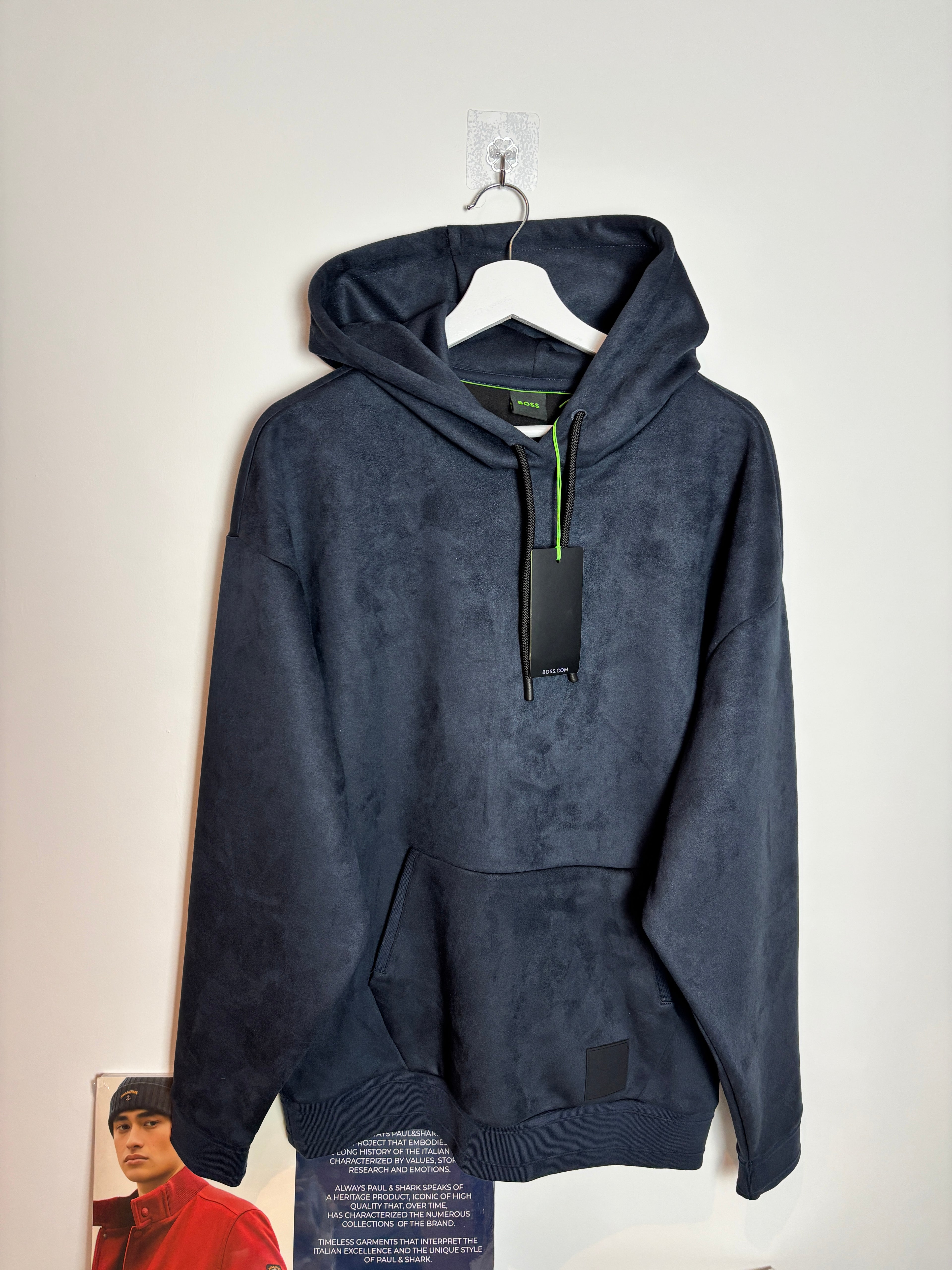 BOSS PREMIUM SUEDE HOODIE NAVY