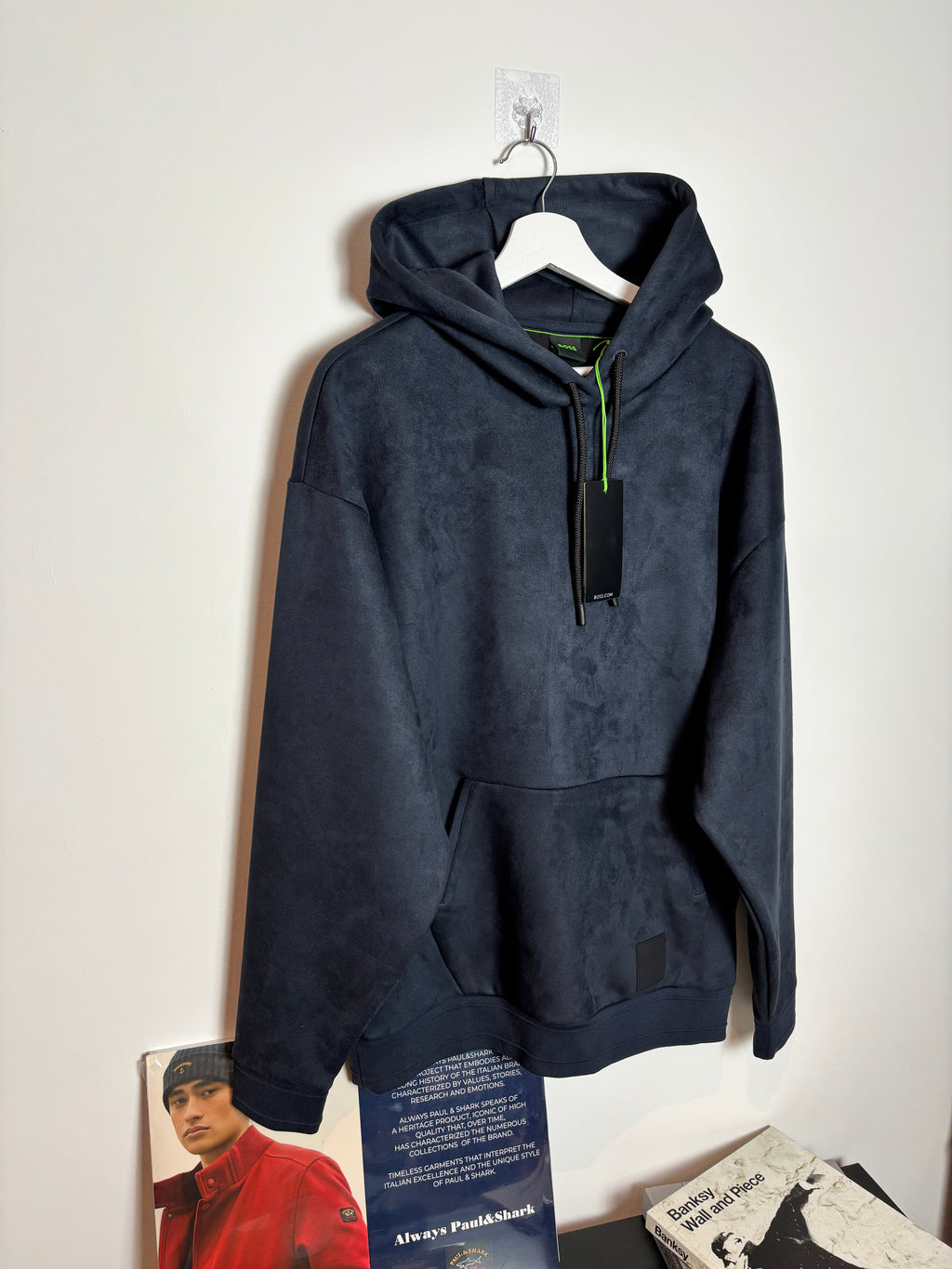 BOSS PREMIUM SUEDE HOODIE NAVY