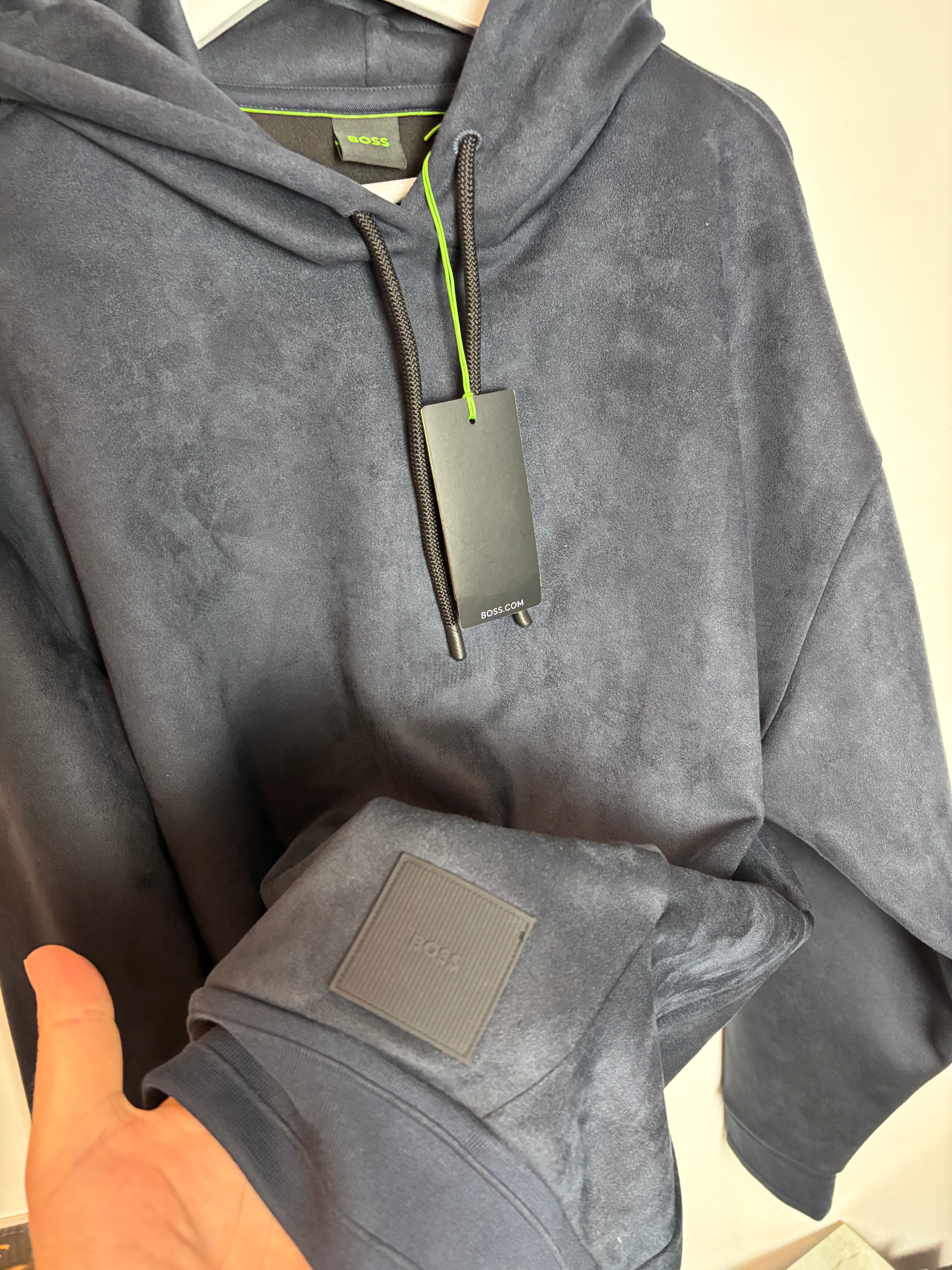 BOSS PREMIUM SUEDE HOODIE NAVY