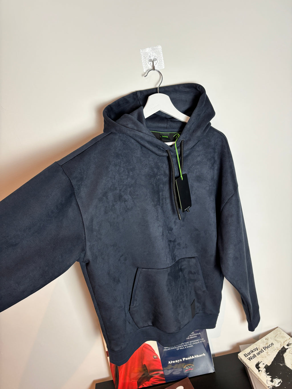 BOSS PREMIUM SUEDE HOODIE NAVY