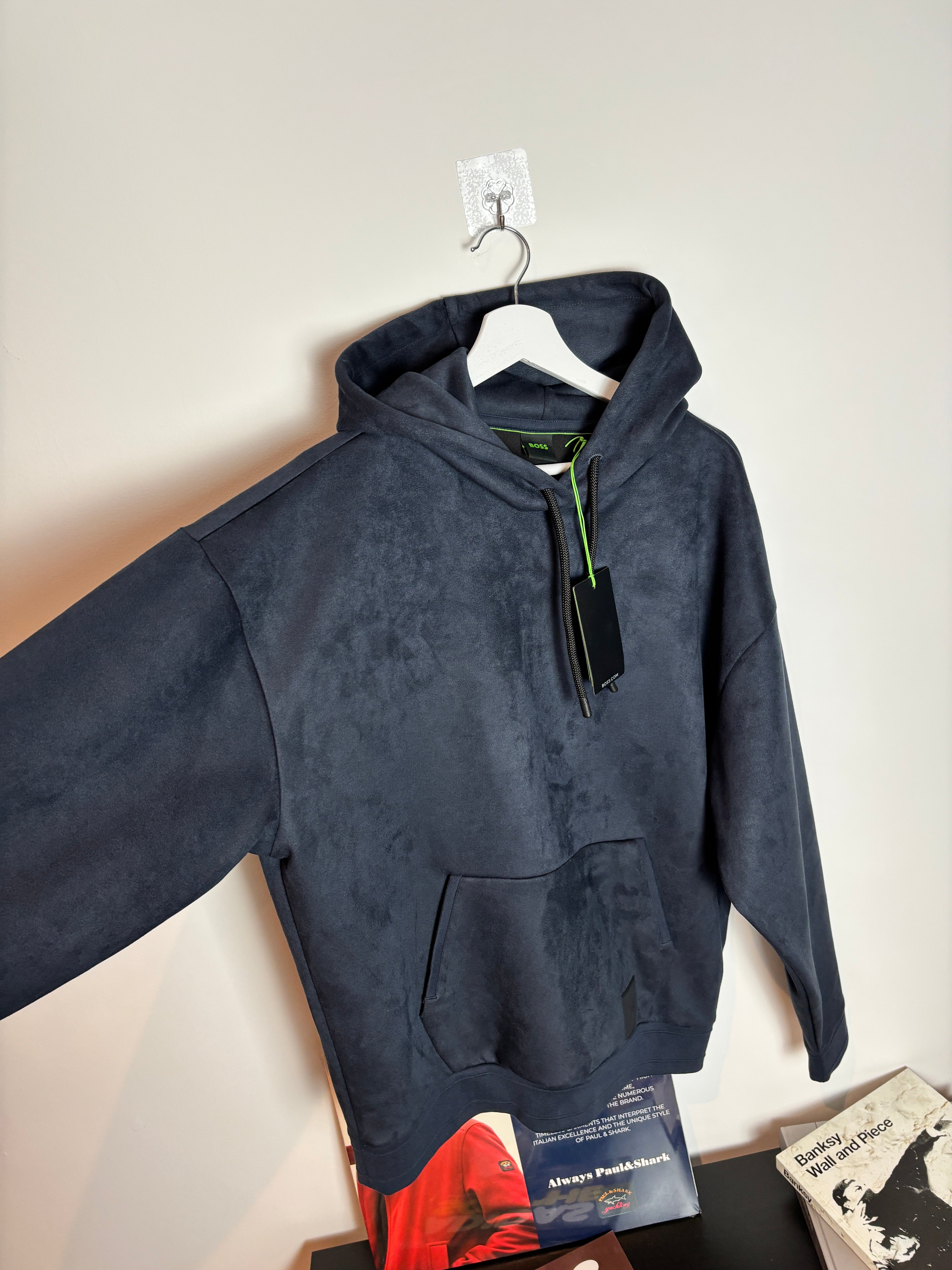 BOSS PREMIUM SUEDE HOODIE NAVY